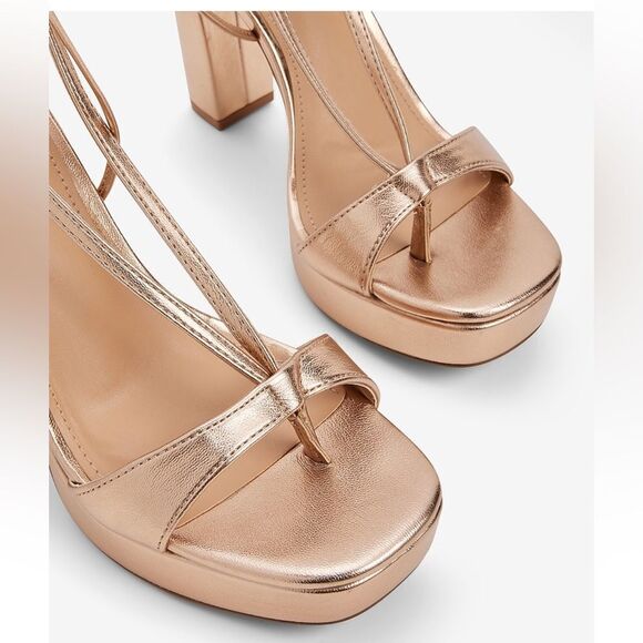 NWT Express Metallic Lace Up Thong Heeled Sandal - Picture 3 of 10